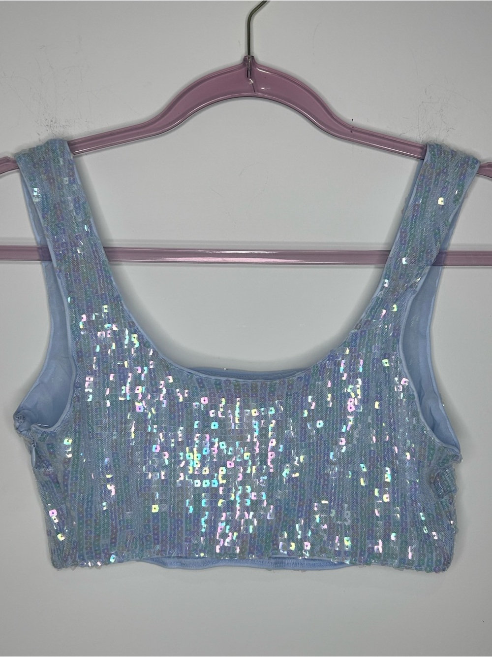 Victoria’s Secret Iridescent Sequin Crop Tank Top Blue NWT Party Festival - Picture 5 of 5